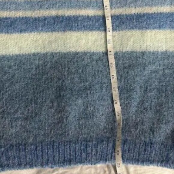 Blue and White Striped Fuzzy Sweater, Soft Women’s Knit Pullover Cozy - Picture 10 of 11